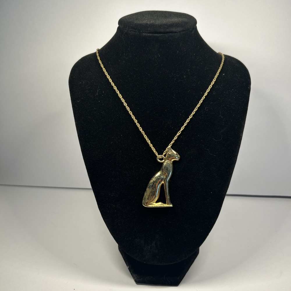 museum Of Fine Arts Egyptian Cat Sitting Gold Tone Necklace